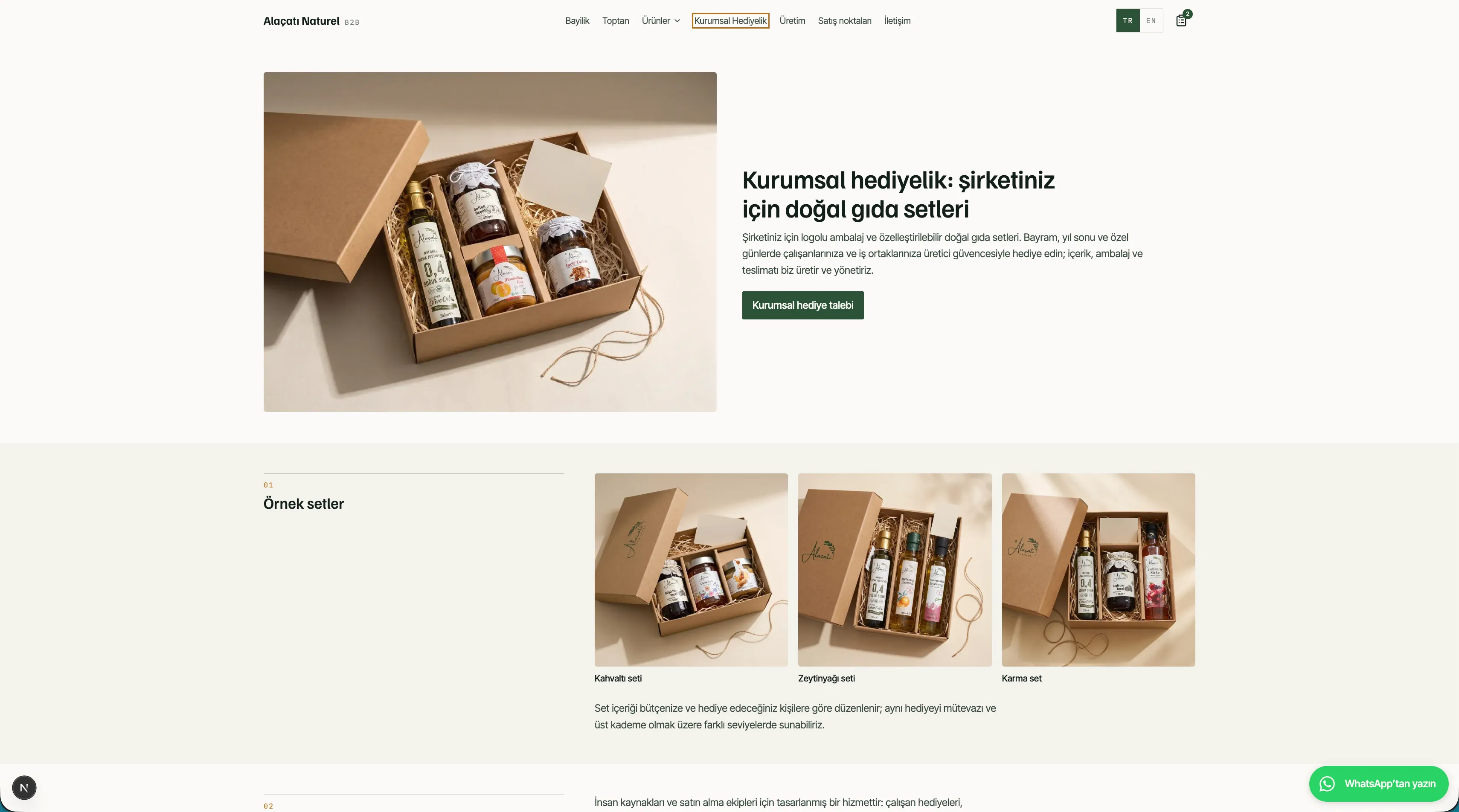 Alaçatı Naturel B2B — logolu kurumsal hediyelik setleri