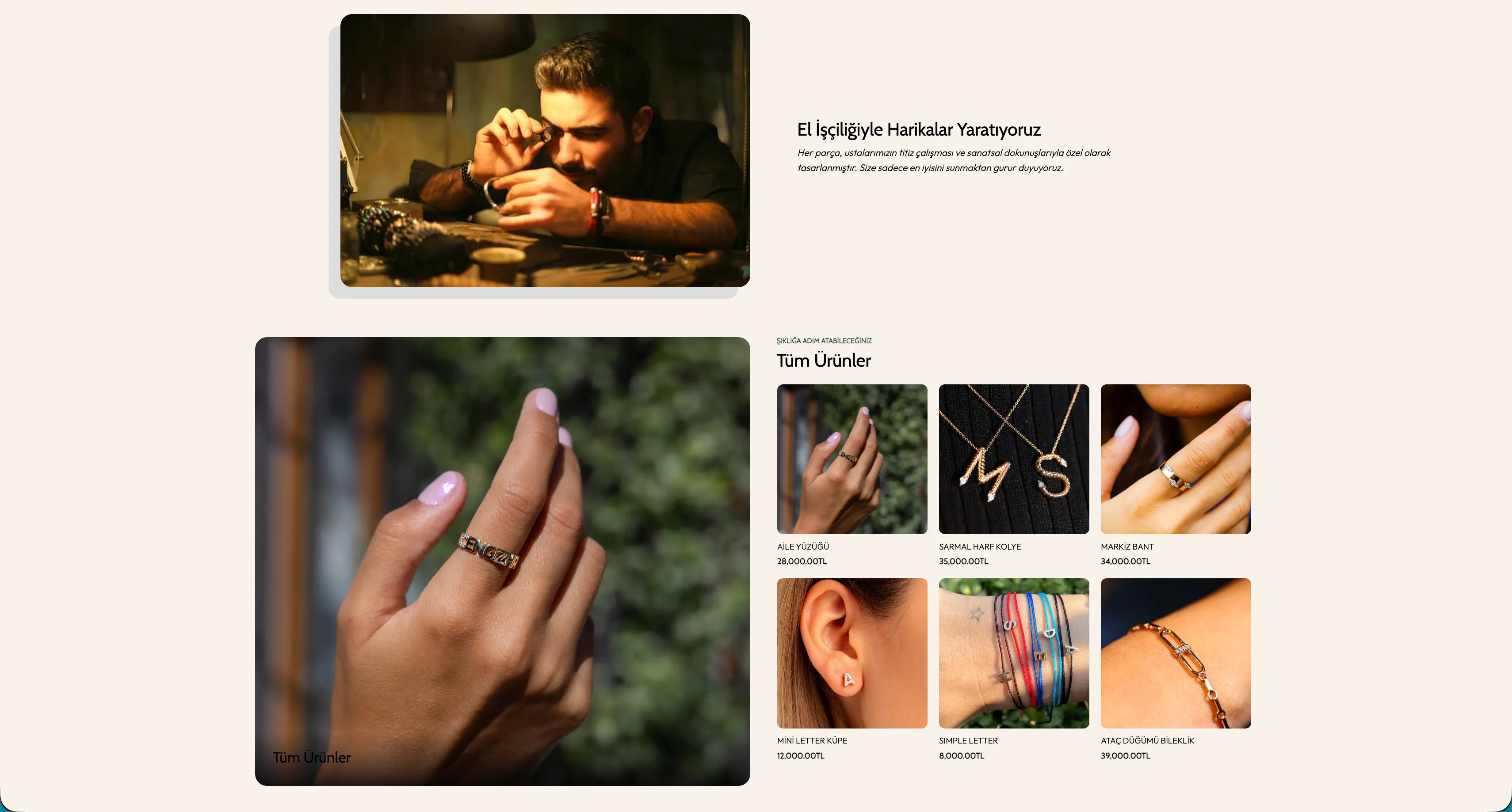 Osman Kılıç Jewelry — el işçiliği bölümü ve ürün ızgarası