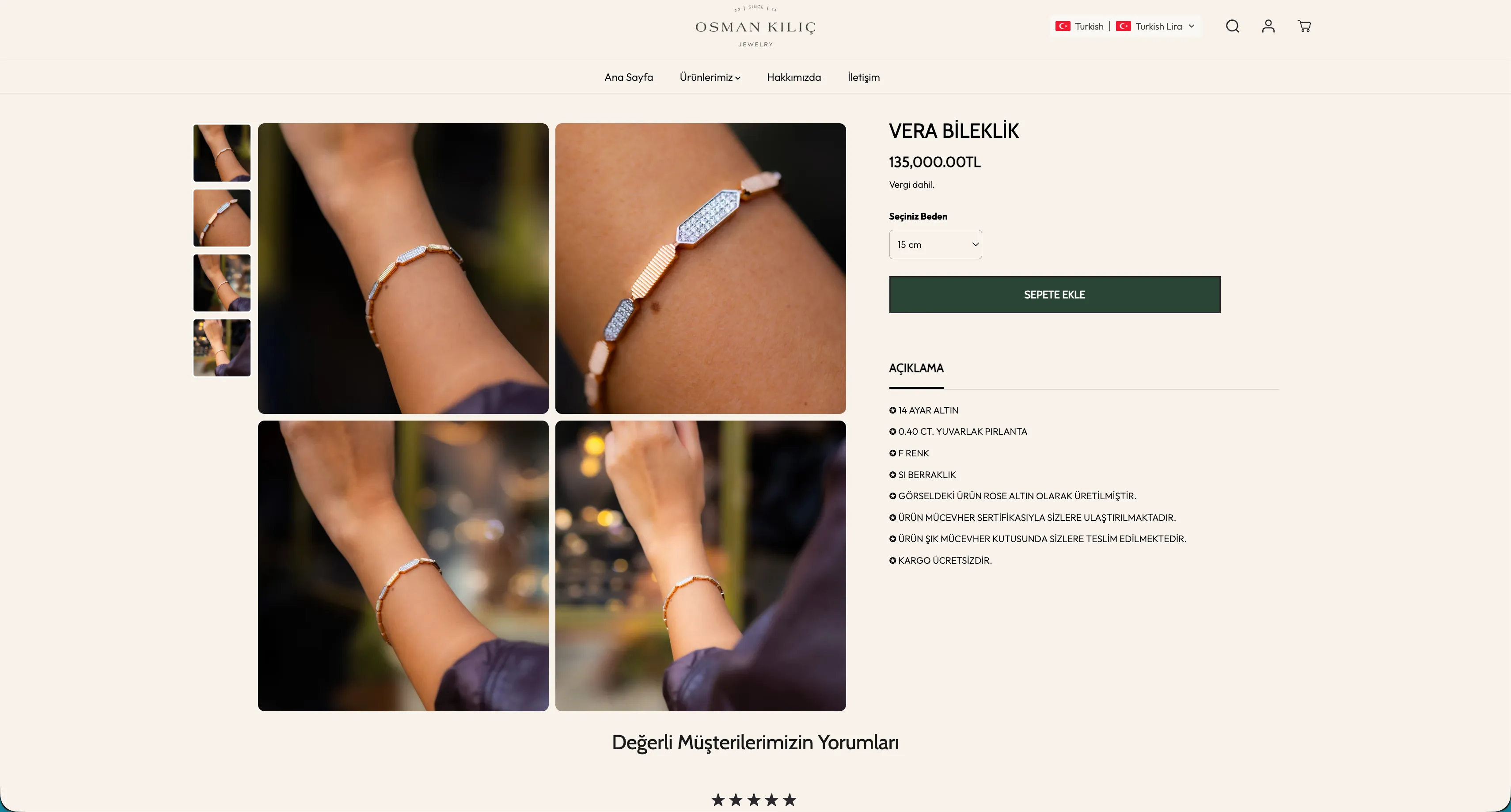 Osman Kılıç Jewelry — ürün sayfası, taş ve ayar detaylarıyla